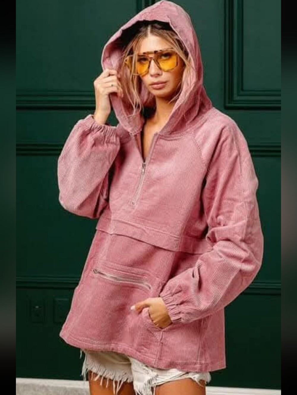 BiBi Rose Pink Corduroy Hooded Pullover Jacket